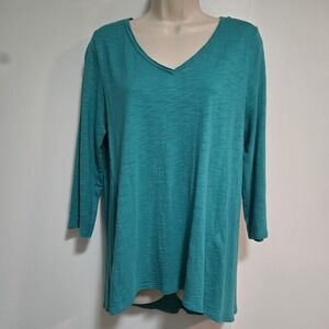 Chico's Size 1 (M) Jade Green V-Neck Hi-Lo Lightweight Slub Knit Tunic Top